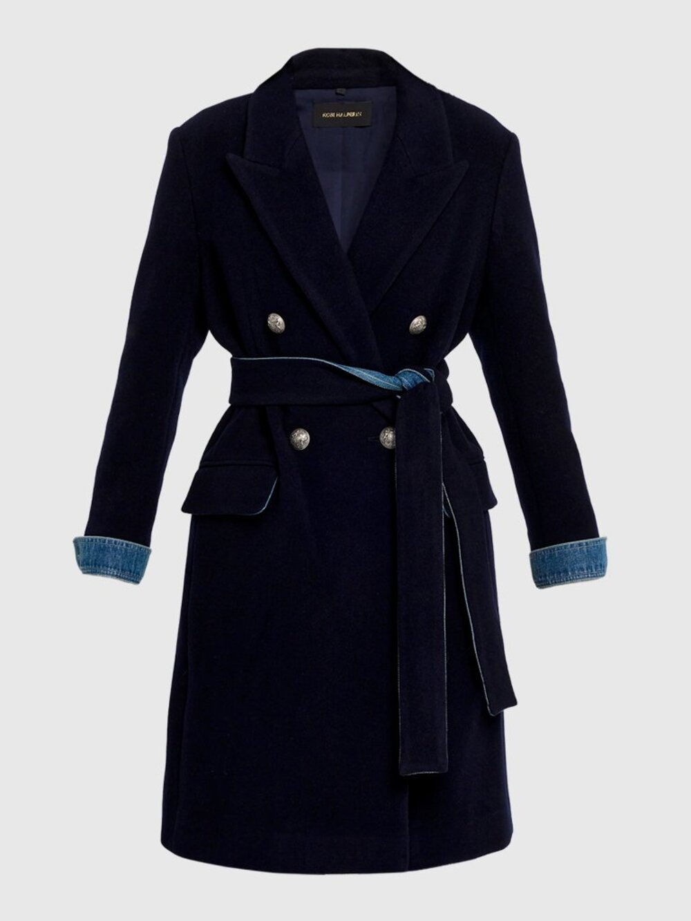 Kobi Halperin Otto Denim-Cuff Double-Face Wool Coat NWT Large 12/14